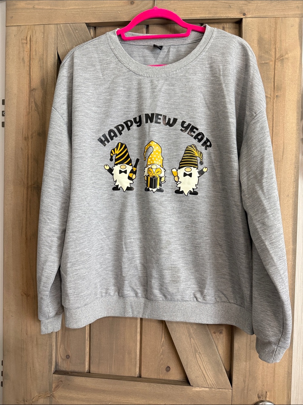 SHEIN Grey Crewneck Sweatshirt with Yellow & Black Gnome Graphic